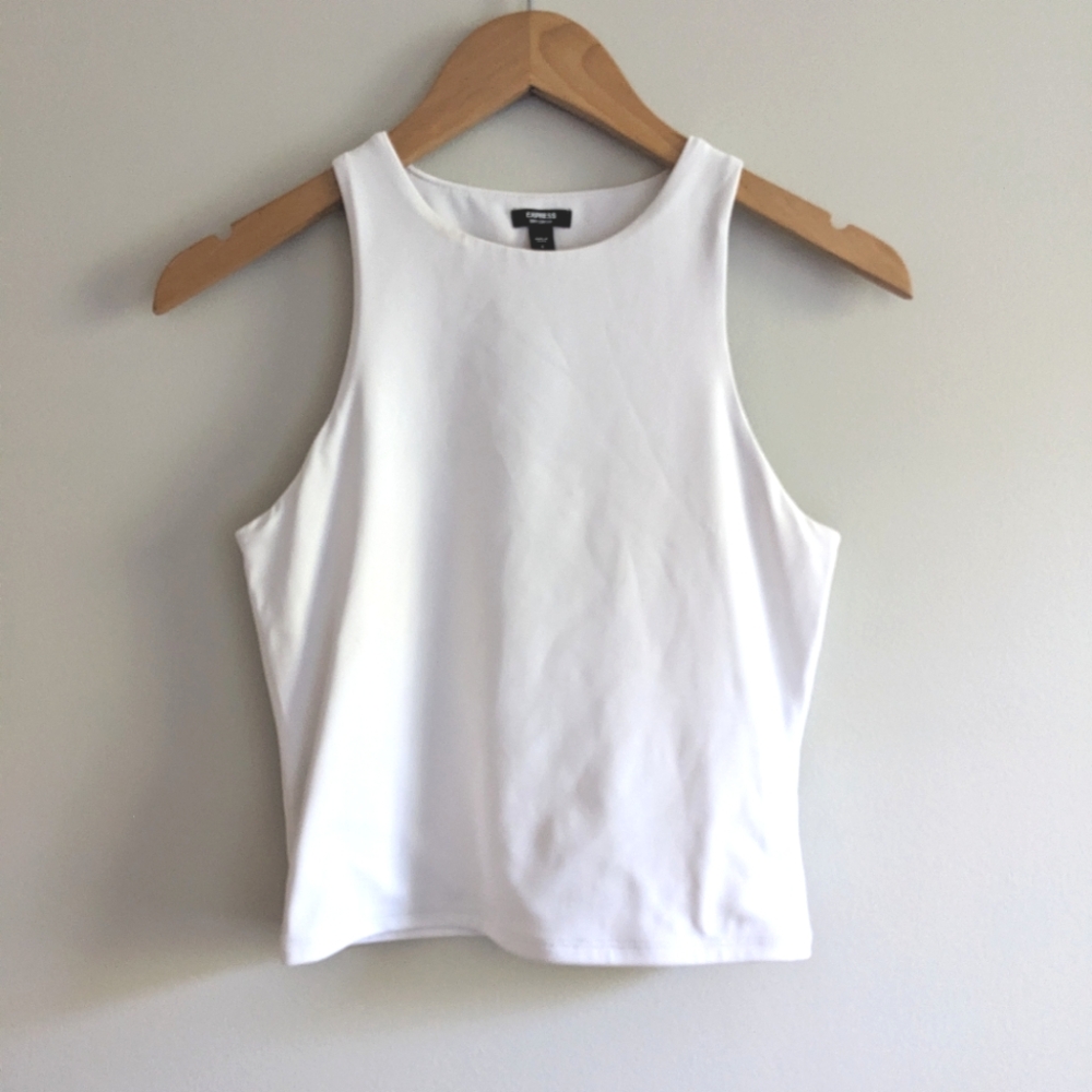 Express Bodycon White High Neck Tank
